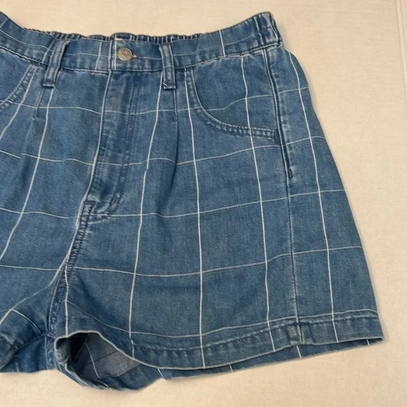 MADEWELL DENIM INDIGO WINDOWPANE HIGH RISE SHORTS 27 - Picture 3 of 16